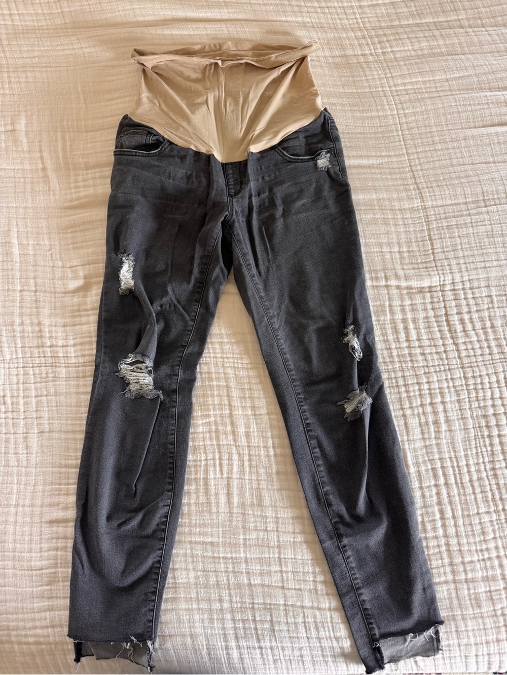 Distressed Gray Maternity Skinny Jeans